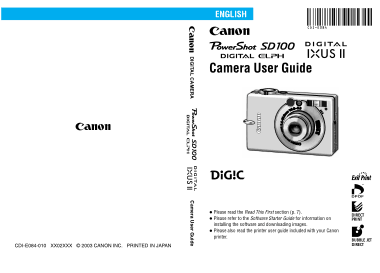 Digital Camera CANON PowerShot SD100 IXUSII User Guide