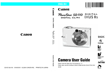 Digital Camera CANON PowerShot SD110 IXUSIIS User Guide