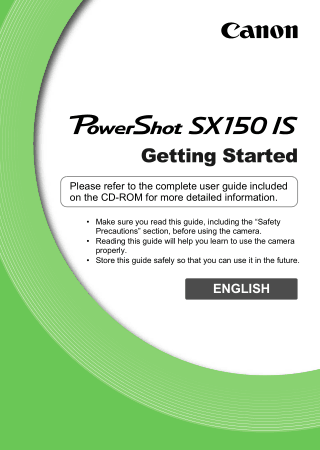 Digital Camera CANON PowerShot SX150IS Getting Started Guide