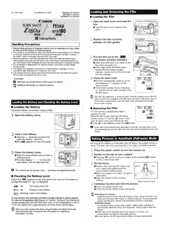 Digital Camera CANON SURE SHOT 180U Instruction Manual