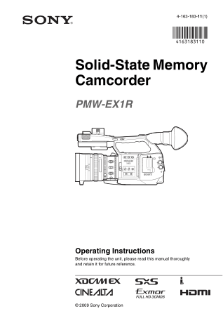 SONY Camcorder Camera PMW-EX1R Operating Instructions