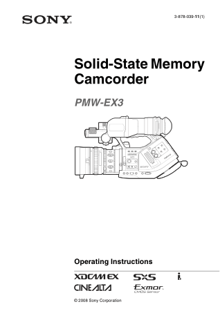 Free Download PDF Books, SONY Camcorder Camera PMW-EX3 Operating Instructions