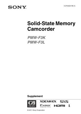 SONY Camcorder Camera PMW-F3 Supplement Guide