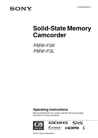 Free Download PDF Books, SONY Camcorder Camera PMW-F3K PMW-F3L Operating Instructions
