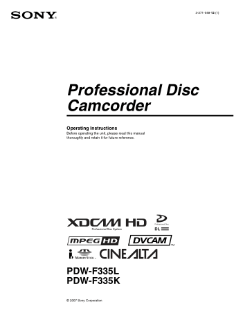 Free Download PDF Books, SONY Camera PDW-F335L PDW-F335K Operating Instructions