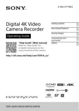 Free Download PDF Books, SONY Digital 4K Video Camera Recorder FDR-AX30 AX33 AXP33 AXP35 Operating Guide
