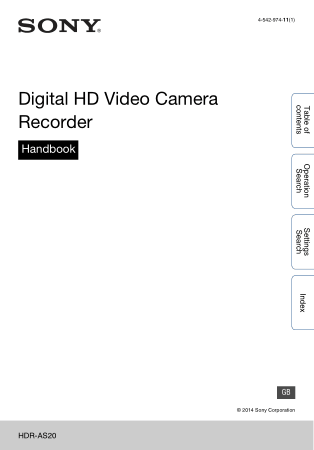 SONY Digital HD Video Camera Recorder HDR-AS20 HandBook