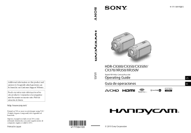 SONY Digital HD Video Camera Recorder HDR-CX300 CX350 CX370 XR350Operating Guide