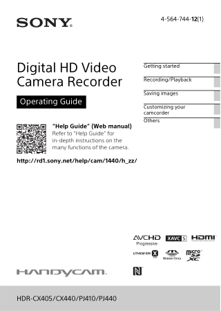 Free Download PDF Books, SONY Digital HD Video Camera Recorder HDR-CX405 CX440 PJ410 PJ440 Operating Guide