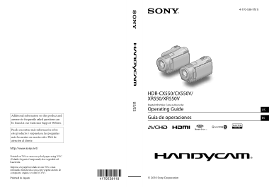 Free Download PDF Books, SONY Digital HD Video Camera Recorder HDR-CX550 XR550 Operating Guide