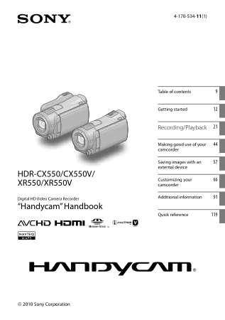 SONY Digital HD Video Camera Recorder HDR-CX550V XR550 HandBook