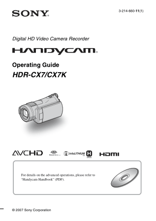 Free Download PDF Books, SONY Digital HD Video Camera Recorder HDR-CX7 Operation Manual