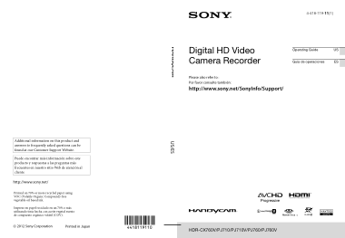 SONY Digital HD Video Camera Recorder HDR-CX760V PJ710 PJ710V PJ760 PJ760V Operating Guide