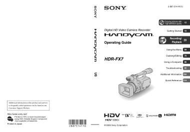 Free Download PDF Books, SONY Digital HD Video Camera Recorder HDR-FX7 Operating Guide