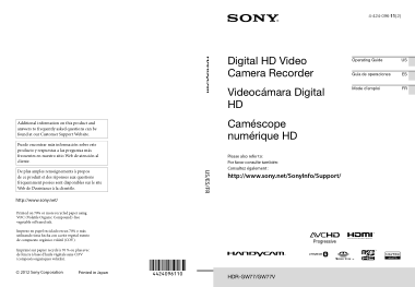 SONY Digital HD Video Camera Recorder HDR-GW77 GW77V Operating Instructions