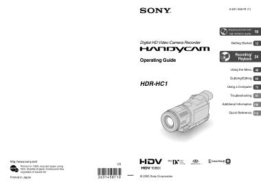Free Download PDF Books, SONY Digital HD Video Camera Recorder HDR-HC1 Operating Instructions