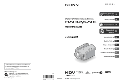 Free Download PDF Books, SONY Digital HD Video Camera Recorder HDR-HC3 Operating Guide