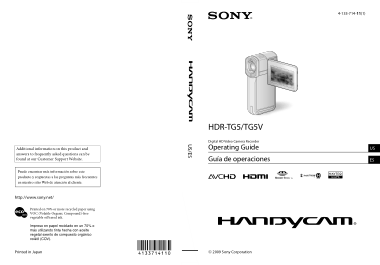 SONY Digital HD Video Camera Recorder HDR-TG5V Operating Instructions