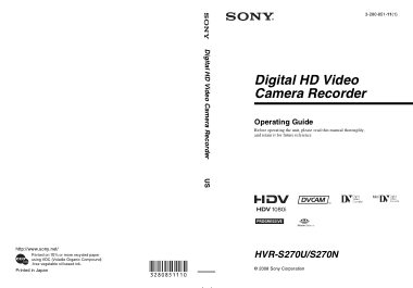 Free Download PDF Books, SONY Digital HD Video Camera Recorder HVR-S270U S270N Operating Instructions