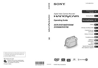 SONY Digital Video Camera Recorder DCR-DVD108 to DVD708 Operating Instructions