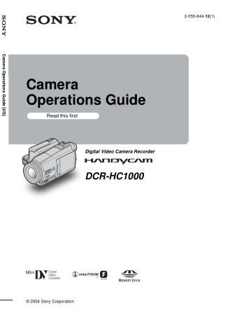 SONY Digital Video Camera Recorder DCR-HC1000 Operating Guide