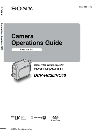 SONY Digital Video Camera Recorder DCR-HC30 HC40 Operating Instructions