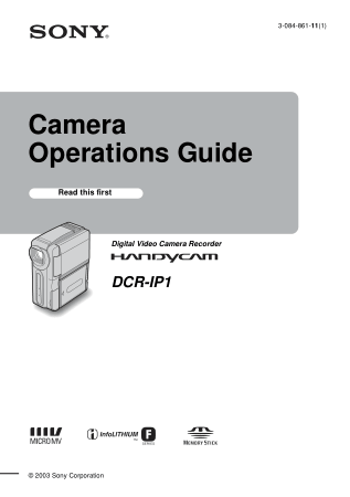 SONY Digital Video Camera Recorder DCR-IP1 Operating Guide