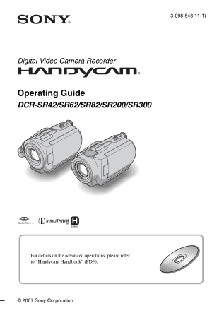 SONY Digital Video Camera Recorder DCR-SR42 to SR300 Operating Guide
