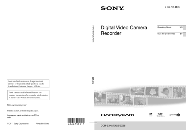 SONY Digital Video Camera Recorder DCR-SX45-65-8 Operating Guide