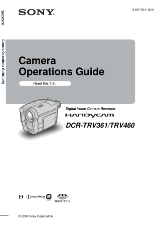 SONY Digital Video Camera Recorder DCR-TRV361 TRV460 Operations Guide