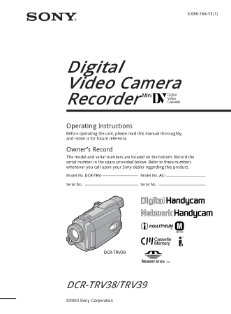 Free Download PDF Books, SONY Digital Video Camera Recorder DCR-TRV38-39 Operating Instructions