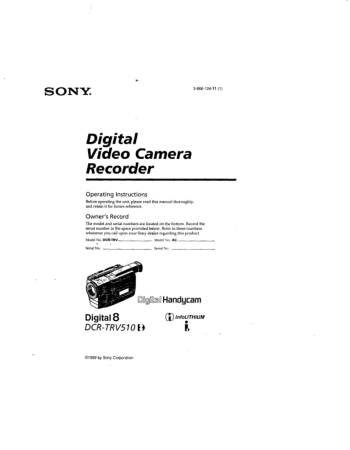 SONY Digital Video Camera Recorder DCR-TRV510 Operating Instructions