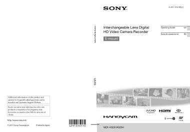 SONY Handycam HD Video Camera NEX-VG20 VG20H Operating Instructions