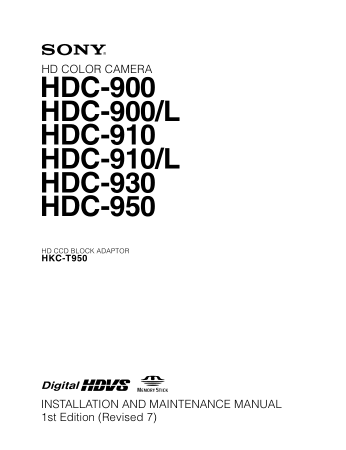 SONY HD Color Camera HDC-900-910-930-950 Installation and Maintenance Manual