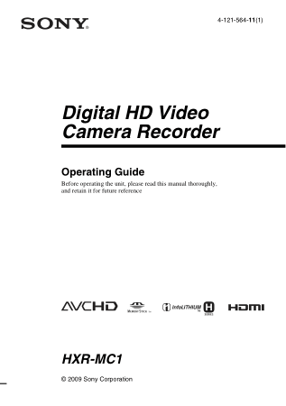 Free Download PDF Books, SONY HD Video Camera HXR-MC1 Operating Instructions