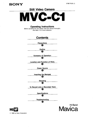 SONY Still Video Camera MVC-C1 Operating Instructions