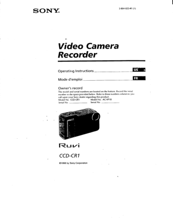 SONY Video Camera Recorder CCD-CR1 Operating Instructions