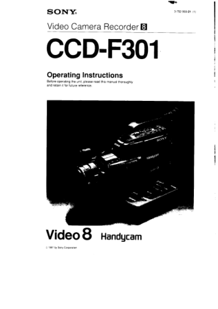 SONY Video Camera Recorder CCD-F301 Operating Instructions