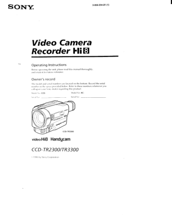SONY Video Camera Recorder CCD-TR2300 TR3300 Operating Instructions