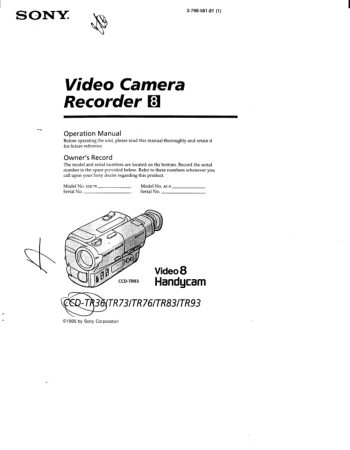 SONY Video Camera Recorder CCD-TR36 Operation Manual