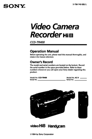 Free Download PDF Books, SONY Video Camera Recorder CCD-TR400 Operation Manual