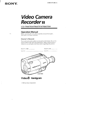 Free Download PDF Books, SONY Video Camera Recorder CCD-TR44 TR54 TR64 TR74 TR84 TR94 Operation Manual