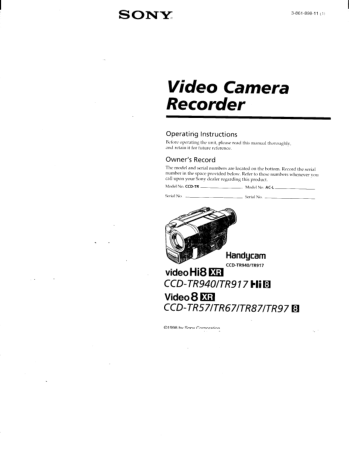 SONY Video Camera Recorder CCD-TR940 TR917 Operating Instructions