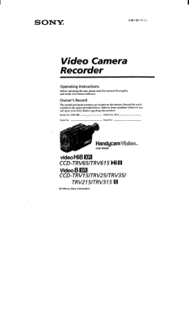 SONY Video Camera Recorder CCD-TRV15 TR65 TR615 TR25 TR35 Operating Instructions
