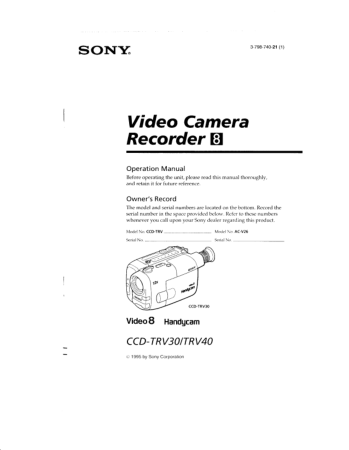 SONY Video Camera Recorder CCD-TRV30 TRV40 Operation Manual