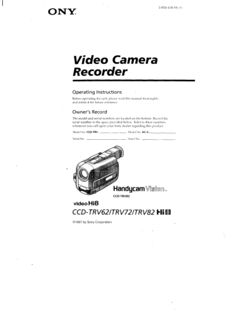 SONY Video Camera Recorder CCD-TRV62 TRV72 TRV82 Operating Instructions
