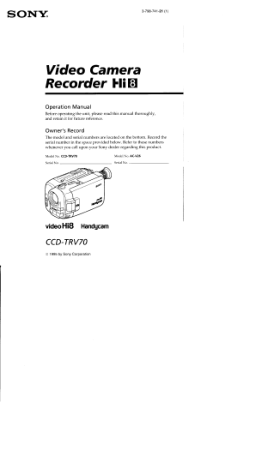 SONY Video Camera Recorder CCD-TRV70 Operation Manual