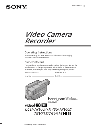 SONY Video Camera Recorder CCD-TRV75 TRV715 Operating Instructions