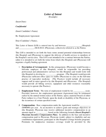 Free Download PDF Books, Letter Of Intent for Employment Agreement Template