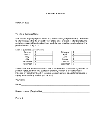 Letter of Intent to Purchase Product Line Template